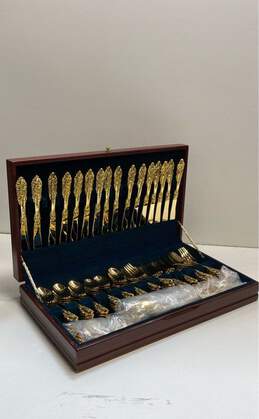 F.B. Rogers Golden Grand Antique Gold Electroplate Flatware 79 pc w/ Chest