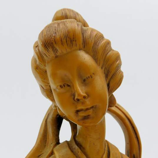 A. Santini Sculpture MCM Geisha Asian Woman w/ Fish Alabaster Italy Signed image number 6