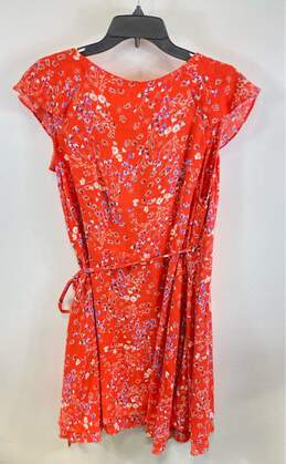 Free People Womens Orange Floral Ruffle Sleeveless Short Wrap Dress Size Large alternative image