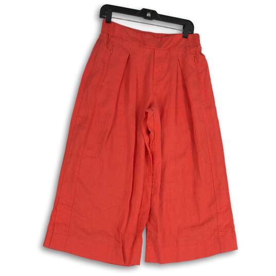 NWT Athleta Womens Red Playa Linen Wide Leg Elastic Waist Cropped Pants Size 10 image number 1