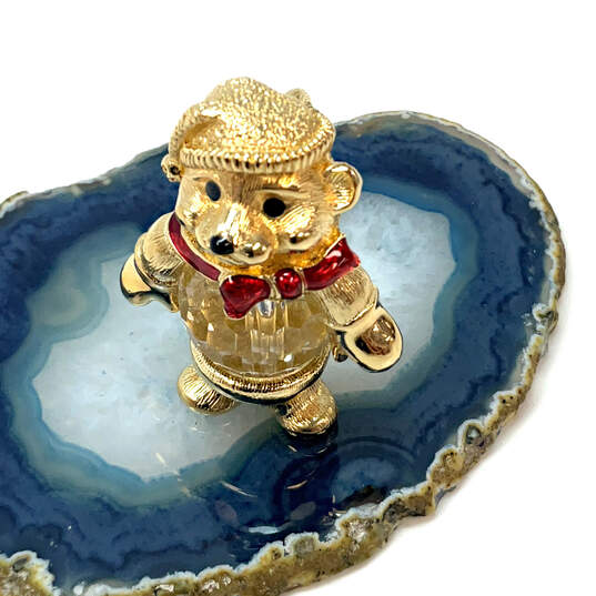 Designer Swarovski Gold-Tone Fashionable Shiny Red Teddy Bear Pendant image number 1