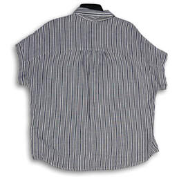 NWT Womens Blue White Striped Spread Collar Button Front Blouse Top Size M alternative image