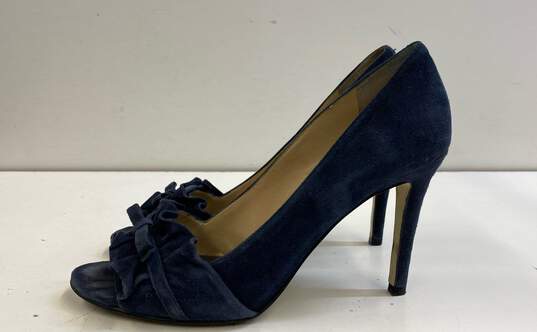 Enzo Angiolini Eamielee Blue Suede High Open Toe Heels sz 6.6 image number 3