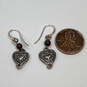 Designer Silpada 925 ALE Sterling Silver Garnet Bead Heart Dangle Earrings image number 2