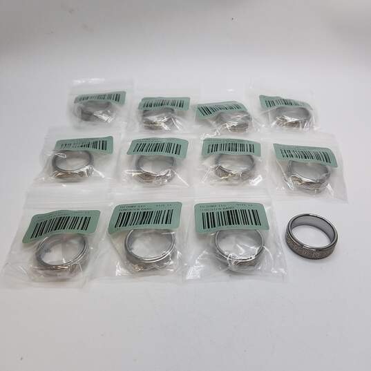 Tungsten Silver Tone Design Metal Sz 9.5 Ring Bundle 12pcs 158.4g image number 2