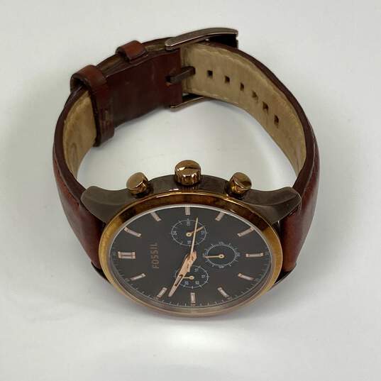 Designer Fossil FS4632 Brown Leather Strap Round Analog Dial Quartz Wristwatch image number 2