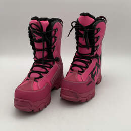Womens Pink Waterproof Round Toe Mid Calf Lace-Up Snow Boots Size 8.5