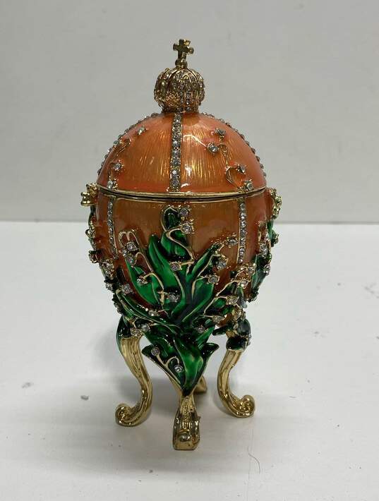 Faberge Style Egg Decorative Trinket Box 6 in Tall Bejeweled Enamel Egg image number 1