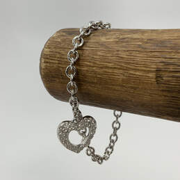 Designer Swarovski Silver-Tone Heart Shape Charm Link Chain Bracelet
