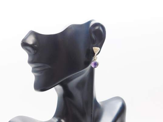 Artisan 925 Geometric Amethyst Post Back Earrings & Chunky Pendant Necklace 23.4g image number 5