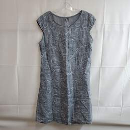Lina Tomei Dress Sleevless Blue 100% Linen Embroidered Front Pockets Sz L