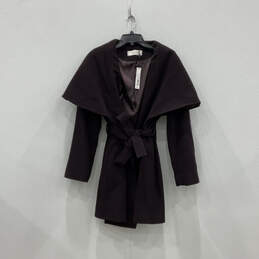 NWT Womens Dark Purple Shawl Collar Long Sleeve Belted Wrap Jacket Size XL