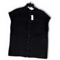 NWT Womens Black Sleeveless Front Pockets Button-Up Shirt Size L Tall image number 1