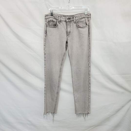 Rag & Bone Light Gray Cotton Blend Raw Hem Mid Rise Slim Jeans WM Size 27 image number 1
