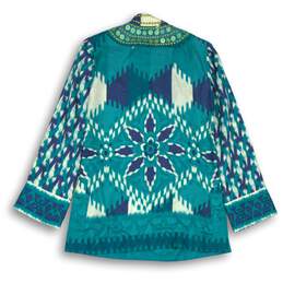 Tory Burch Womens Teal Multicolor Embellished Blouse Size 4 alternative image