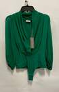 NWT NY&CO X Eva Mendes Womens Green Pleated Draped One-Piece Bodysuit Size Small image number 1