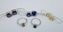 Contemporary Sterling Silver Multi Color Square CZ Rings & Earrings 21.1g