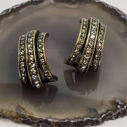 Designer Heidi Daus Gold-Tone Rhinestone Classic Curved Half Hoop Earrings