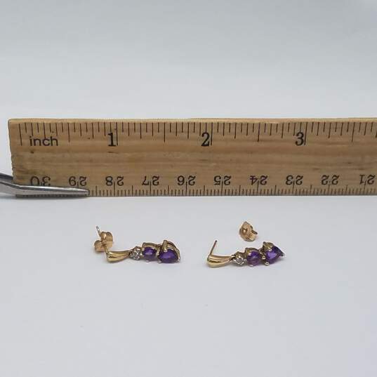 10k Gold Diamond Amethyst Heart Dangle Earrings 1.8g image number 5