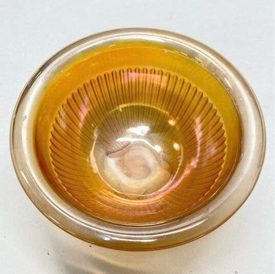 Vintage Iridescent Amber Bowl 10.5 in W Carnival Vintage Glass image number 3