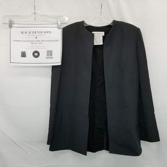 AUTHENTICATED Balenciaga Dark Gray Blazer Jacket Wms Size 40 image number 1