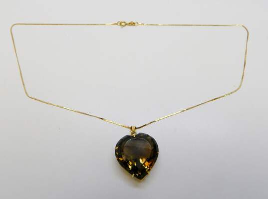 14K Yellow Gold Heart Smoky Quartz Pendant Necklace 15.0g image number 2
