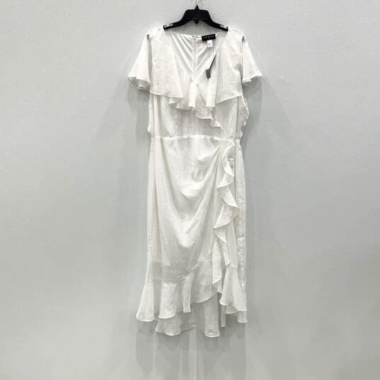 NWT Womens White Ruffle Short Sleeve V-Neck Back Zip Wrap Dress Size 20 image number 1