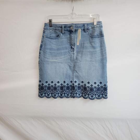 Talbots Blue Cotton Embroidered Denim Skirt WM Size 2 NWT image number 1