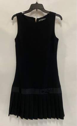 Karl Lagerfeld Womens Black Pleated Round Neck Sleeveless Midi Shift Dress Sz 4