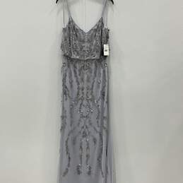 NWT Adrianna Papell Womens Gray Floral Beaded Sleeveless Blouson Dress Size 14