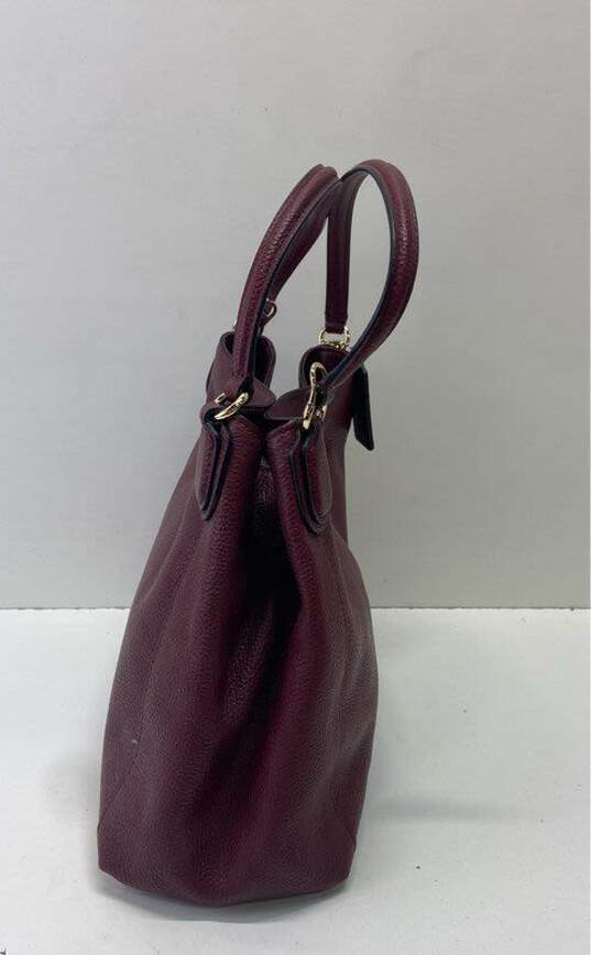COACH Edie Burgundy Pebbled Leather Satchel Bag image number 4
