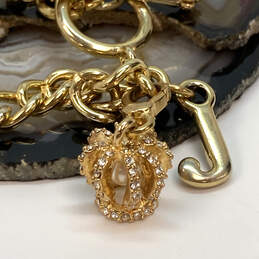 Designer Juicy Couture Gold-Tone Curb Chain Rhinestone Crown Charm Bracelet alternative image