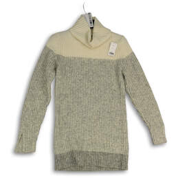 NWT Womens Cream Gray Knitted Turtleneck Pullover Sweater Size Medium