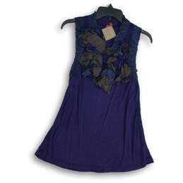 NWT One. September Womens Black Navy Blue Ruffle Sleeveless A-Line Dress Size M