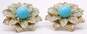 Joan Boyce Goldtone Faux Turquoise Ball & Rhinestones Pave Flower Clip On Earrings 41.4g image number 4
