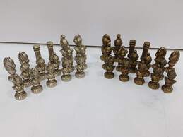 Lot of 32 Silver & Gold Tone Cast Metal Chess Pieces Heavy 4" alternative image