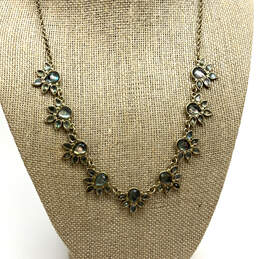 Desigenr Lucky Brand Gold-Tone Green Crystal Drop Stone Statement Necklace