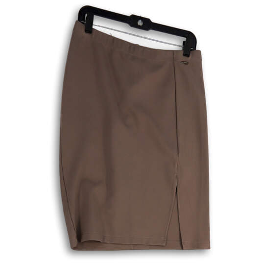 Womens Brown Flat Front Side Slit Pull-On Straight & Pencil Skirt Size L image number 1