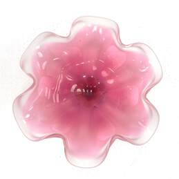Vintage Pink Murano Style Art Glass Ruffled Dish Bowl alternative image