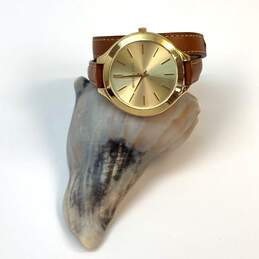 Designer Michael Kors MK-2256 Gold-Tone Leather Band Analog Dress Wristwatch