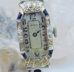 VNTG Winton 18K White Gold Case Blue Sapphire & Diamond Accent 17j Mechanical Watch 12.6g alternative image