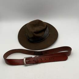 Boy Scouts Of America & Levi's Mens Olive Green Cowboy Hat w/ Brown Leather Belt