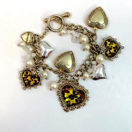 Designer Betsey Johnson Gold Silver Tone Leopard Print Hearts Charm Bracelet alternative image