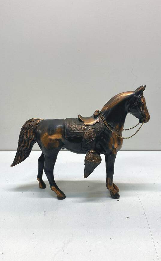 Vintage 10in Tall Brass Tone Metal Horse Statue Carnival Equestrian Souvenir image number 3