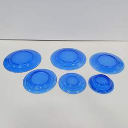 Hazel Atlas Moderntone Blue Glass Plates & Bowl Assorted 6pc Lot alternative image