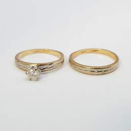 14K Gold Diamond Two Tone Wedding Sz 6 Ring Set 4.7g