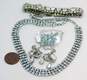 Vintage Icy Blue & Clear Rhinestone Necklace Bracelet Screw Back Earrings & Silver Tone Leaf Brooch 54.9g image number 6