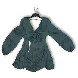 NWT DB Studio Womens Mini Dress Surplice Neck Ruffle Long Sleeve Green Size M alternative image