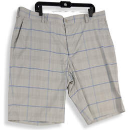 Mens Gray Blue Plaid Flat Front Slash Pocket Golf Chino Shorts Size 42