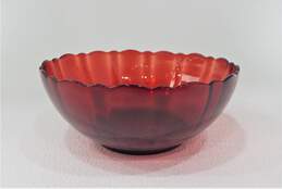 Vintage Arcoroc France Ruby Red Tulip Scallop Edge Serving Bowl